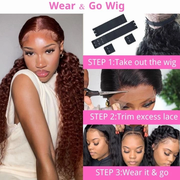 Reddish Brown Jerry Curly 13x4 HD Lace Front Wig Auburn Transparent Lace Human Hair Wigs