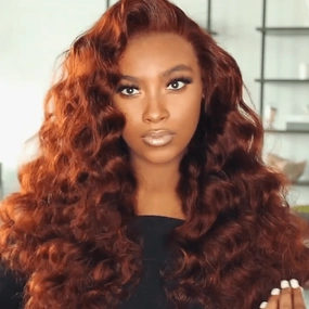 Reddish Brown Loose Deep Wave Undetectable HD Lace Front Wig Dark Auburn Pre Plucked Human Hair Wigs-Geeta Hair