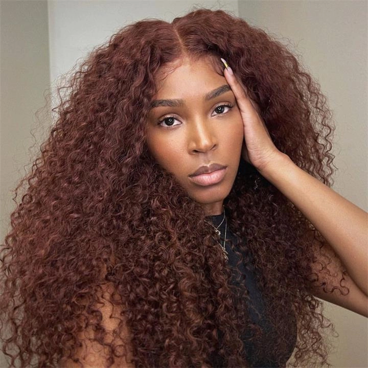 Reddish Brown Spanish Curly 13x4 HD Lace Front Wig Colored HD Transparent Lace Curly Human Hair Wigs