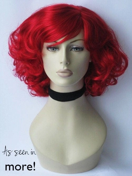 Rihanna style red wig, short with curls: Rihanna