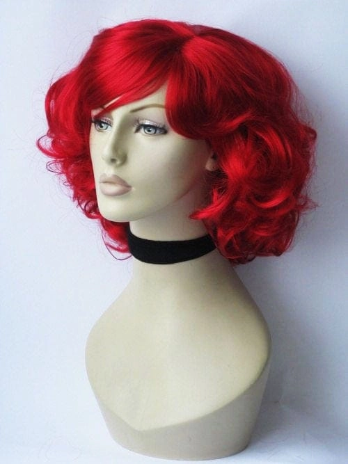 Rihanna style red wig, short with curls: Rihanna