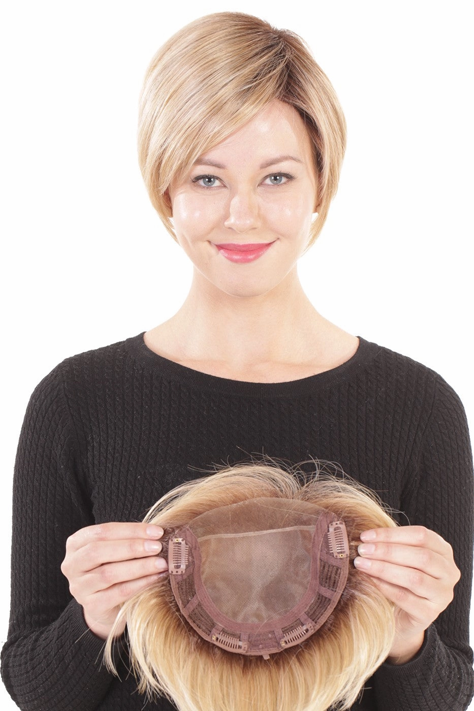 Sale - Belle Tress Toppers - Lace Front Mono Topper 6" (#7009) - Color: Chocolate with Caramel