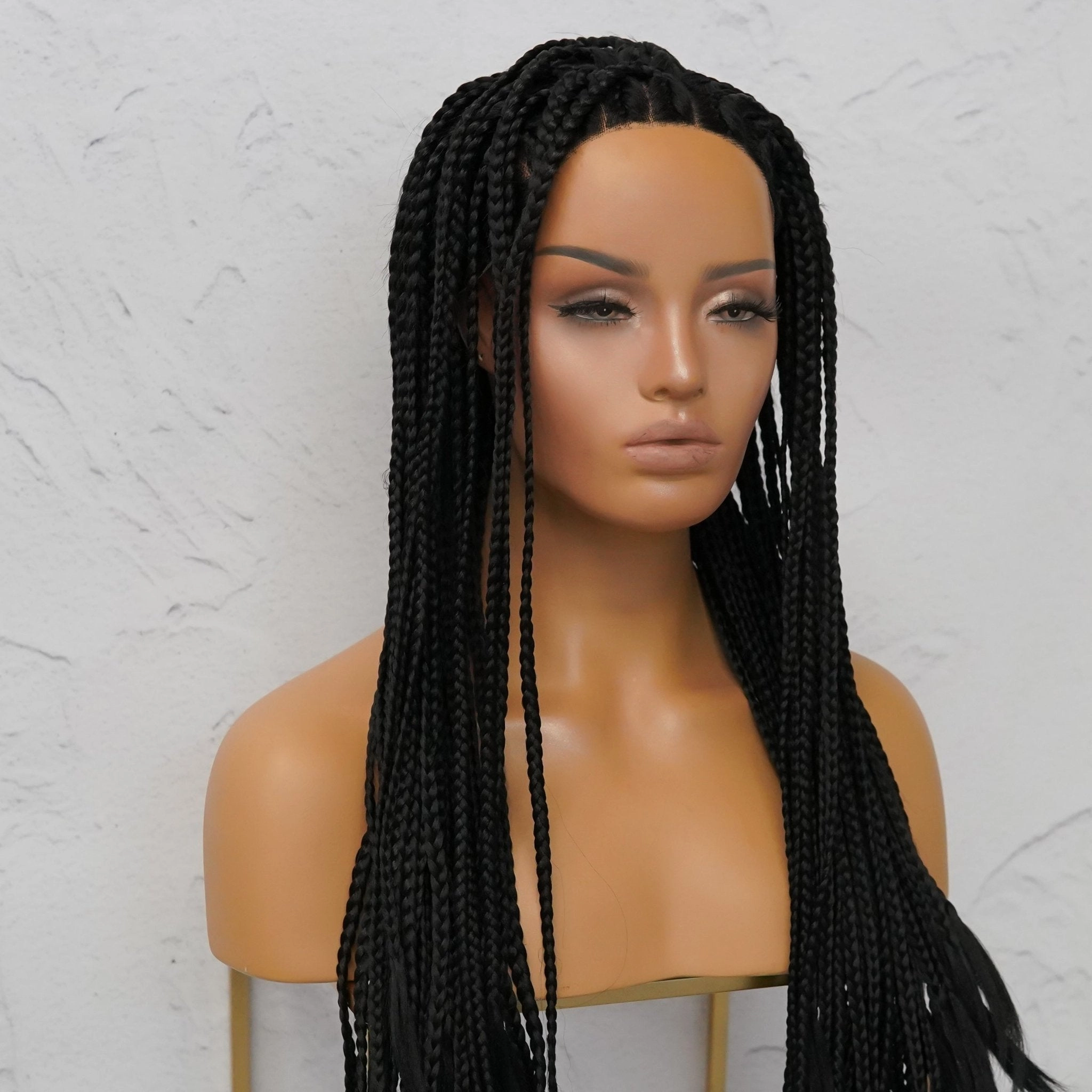 SAMPLE PHOENIX BLACK Braided 26" Lace Front Wig - Pre Cut Lace