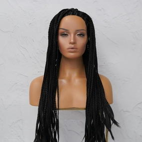 SAMPLE PHOENIX BLACK Braided 26" Lace Front Wig - Pre Cut Lace