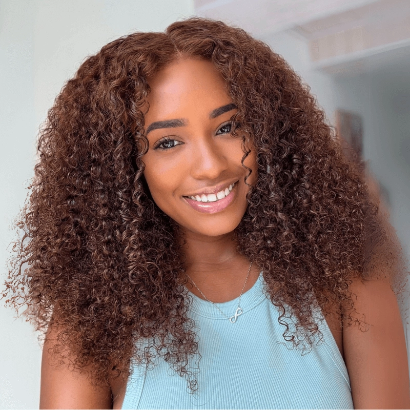 Sapphieruiz Same Wig | Geeta Hair Chocolate Brown Glueless Wig Pre Cut 4x6 Full Curly Colored Lace Human Hair Wigs
