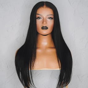 SEAMLESS #1 JET BLACK Straight Human Hair Wig 12" **READY TO SHIP**