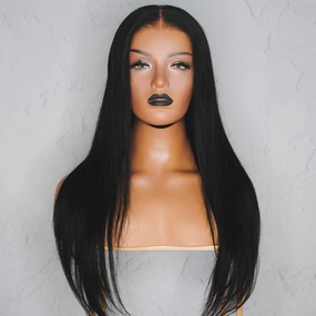SEAMLESS Ready To Wear 20" 9x6" #1 JET BLACK Straight Human Hair Wig **READY TO SHIP**