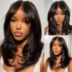 Ship in 24 Hours| $99 Get 20inch Long Natural Wavy Curtain Bangs Glueless 7x5 Bye Bye Knots Wig Easy to Wear Limited Stock