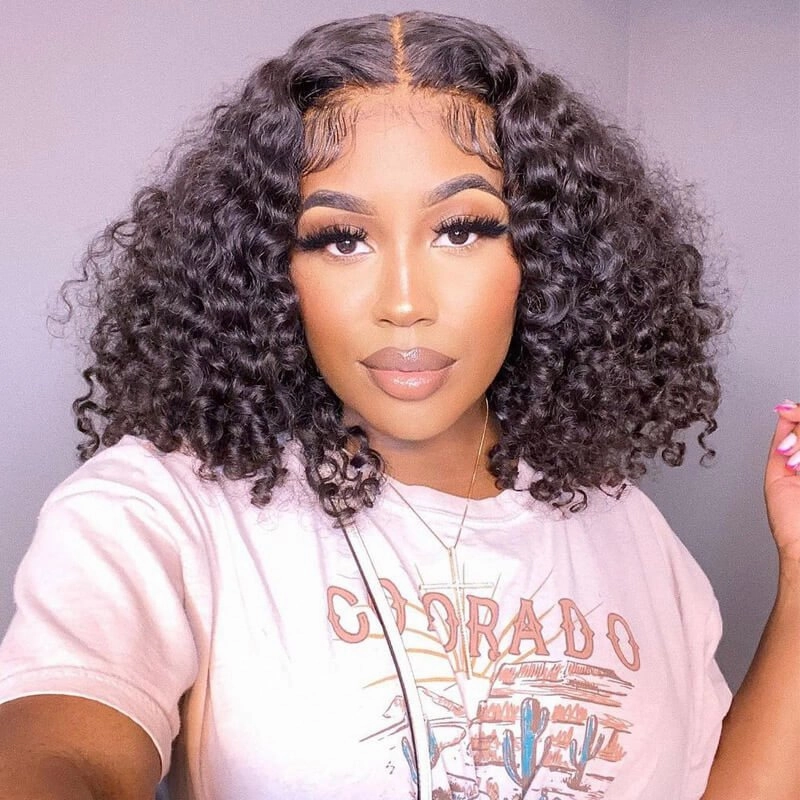 Short Curly Hair 4x4 Lace Closure/13x4 Lace front Wig Pre Plucked  Natural Hairline Glueless Human Hair Wigs-Geeta-hair