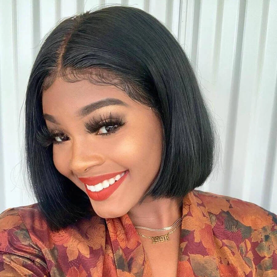 Short Straight Bob Wig T Part Lace Front Wig Virgin Human Hair 150% Density-Geeta Hair