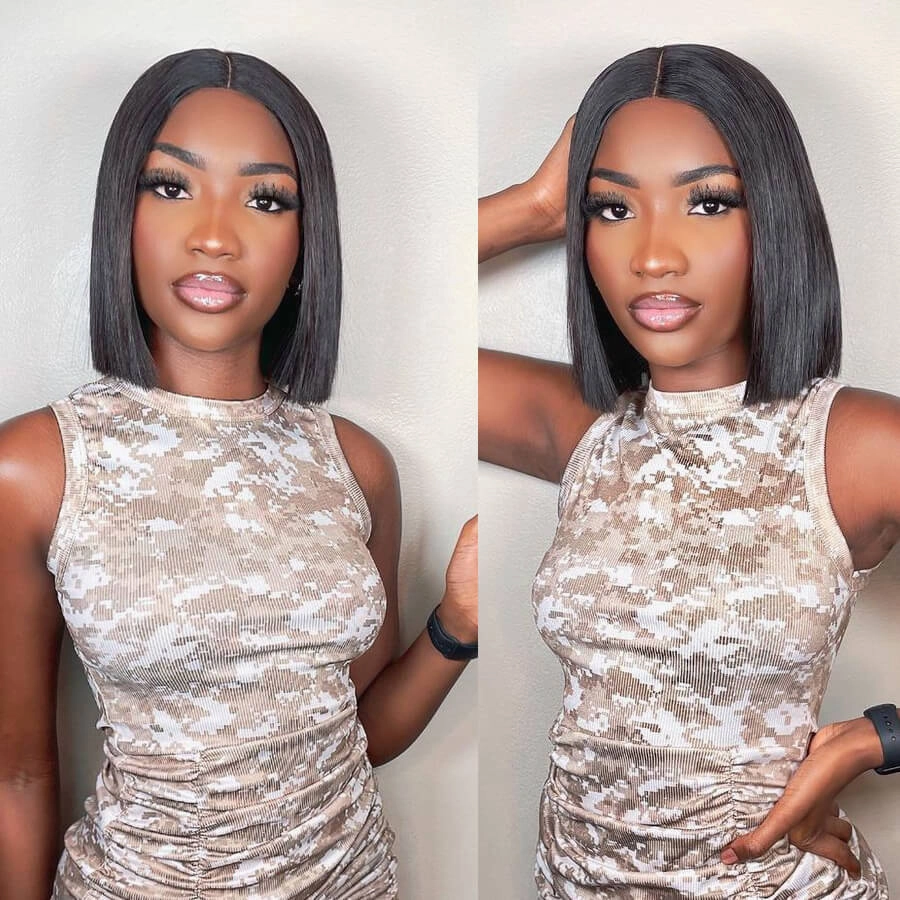 Short Straight Hair Bob Wig Pre Plucked 4x4 HD Lace Closure Human Hair Bob Wigs-Geeta Hair