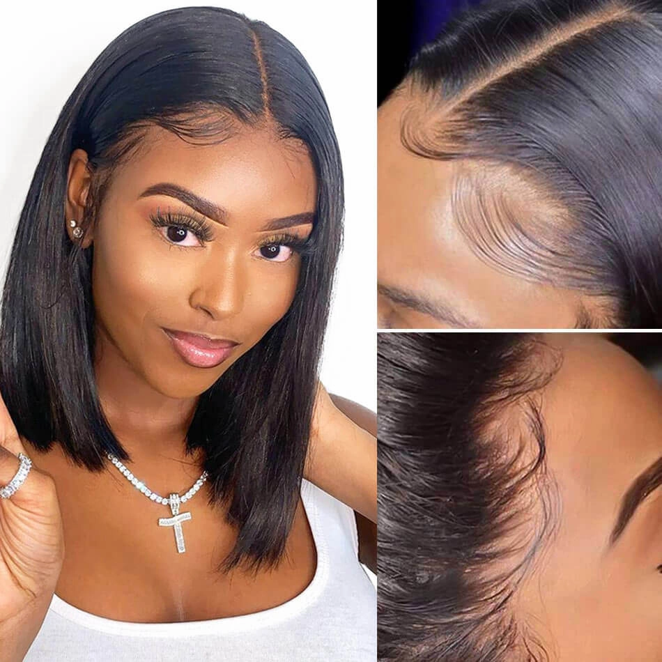 Short Straight Hair Lace Front Bob Wigs Pre Plucked Natural Hairline Glueless Real Human Hair Wig-Geeta Hair