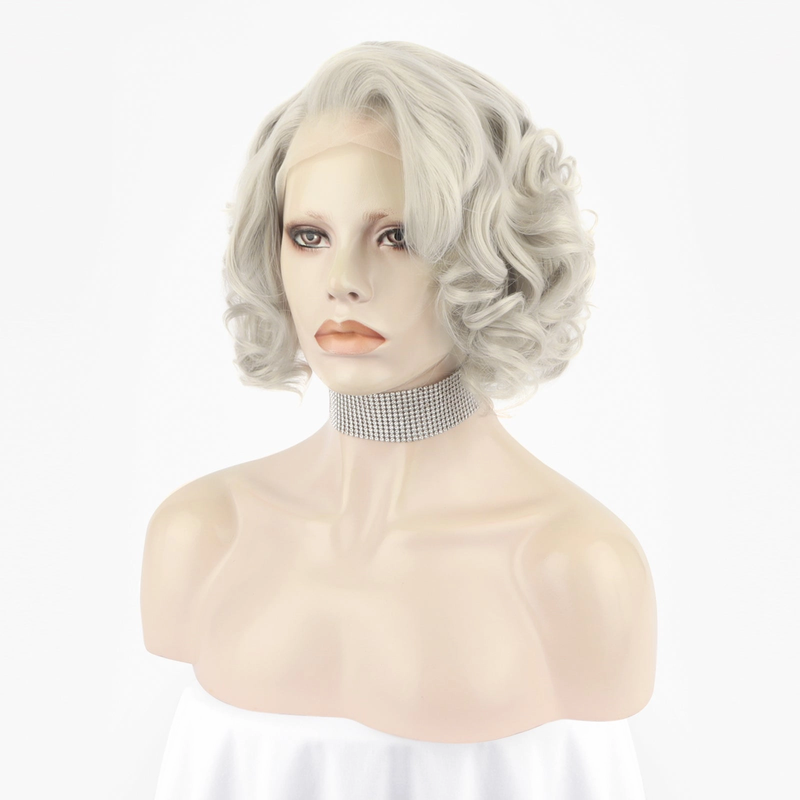 Silver Gray Wavy Short Lace Front Synthetic 1940S Wig