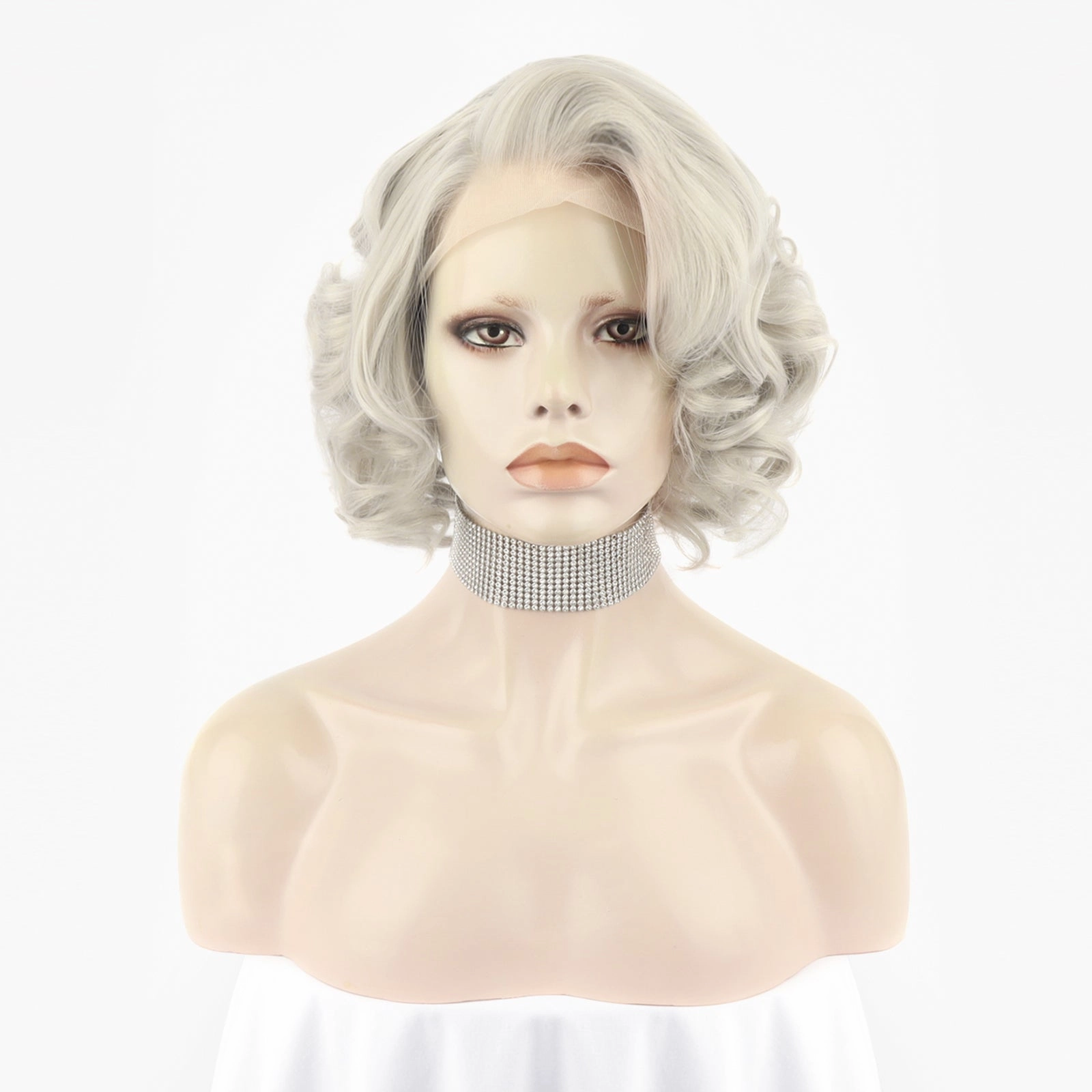 Silver Gray Wavy Short Lace Front Synthetic 1940S Wig