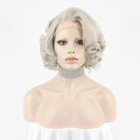 Silver Gray Wavy Short Lace Front Synthetic 1940S Wig
