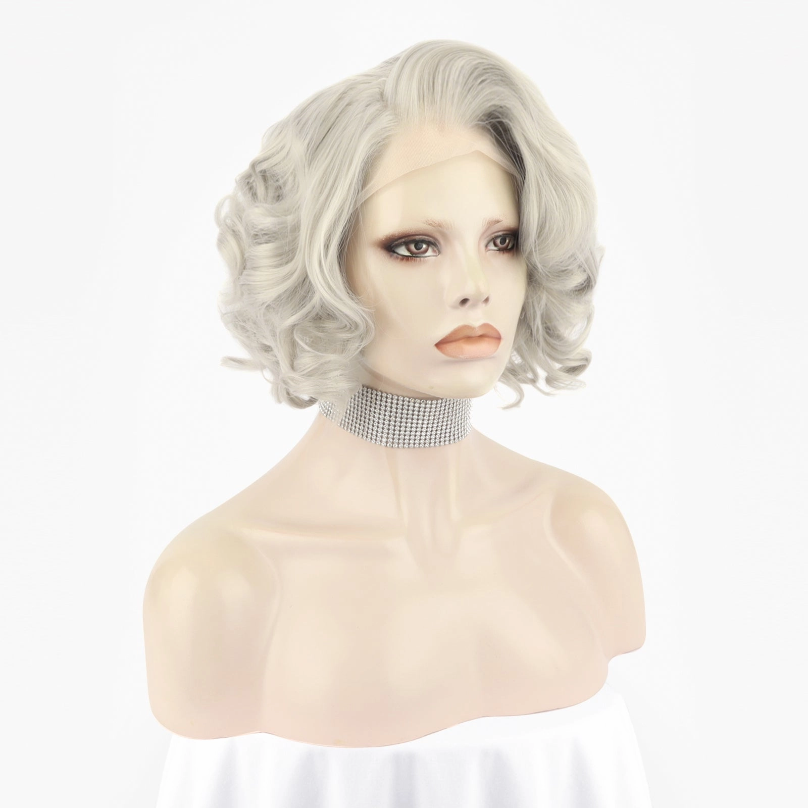 Silver Gray Wavy Short Lace Front Synthetic 1940S Wig