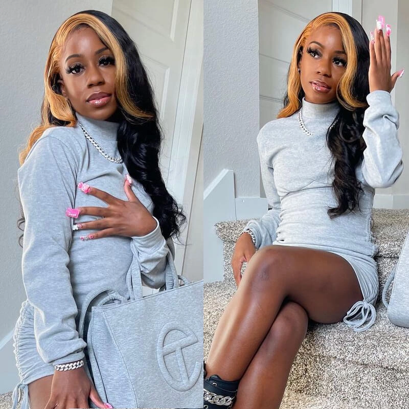 Skunk Stripe Wig Body Wave Hair Highlight TL27 Ombre Color 13x4 HD Lace Front Wig 100% Virgin Human Hair Wig-Geeta Hair