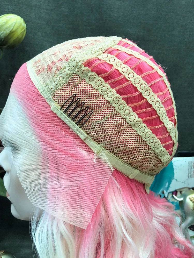 Sparkle - Pink Blonde Ombre Shoulder Length Loose Curl Short Synthetic Lace Front Wigs