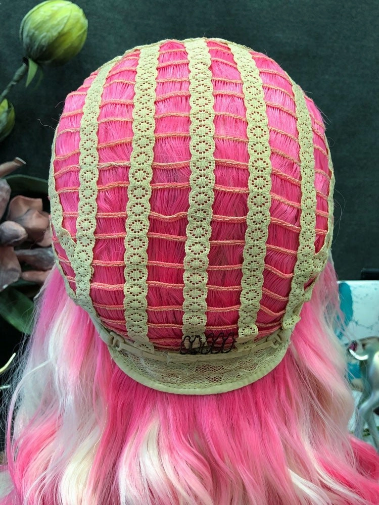 Sparkle - Pink Blonde Ombre Shoulder Length Loose Curl Short Synthetic Lace Front Wigs