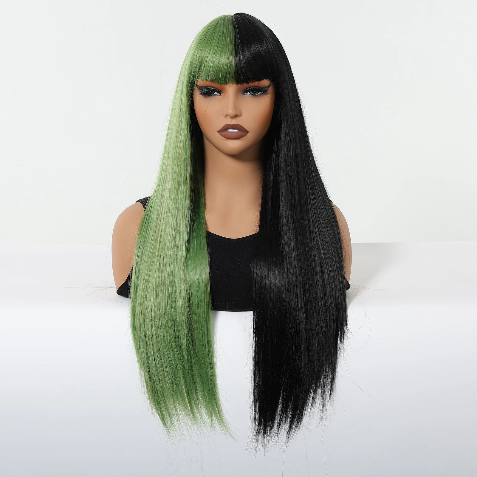 Split-Dye Black & Green with Full Fringe Wig - MARKETPLACE