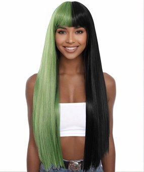 Split-Dye Black & Green with Full Fringe Wig - MARKETPLACE