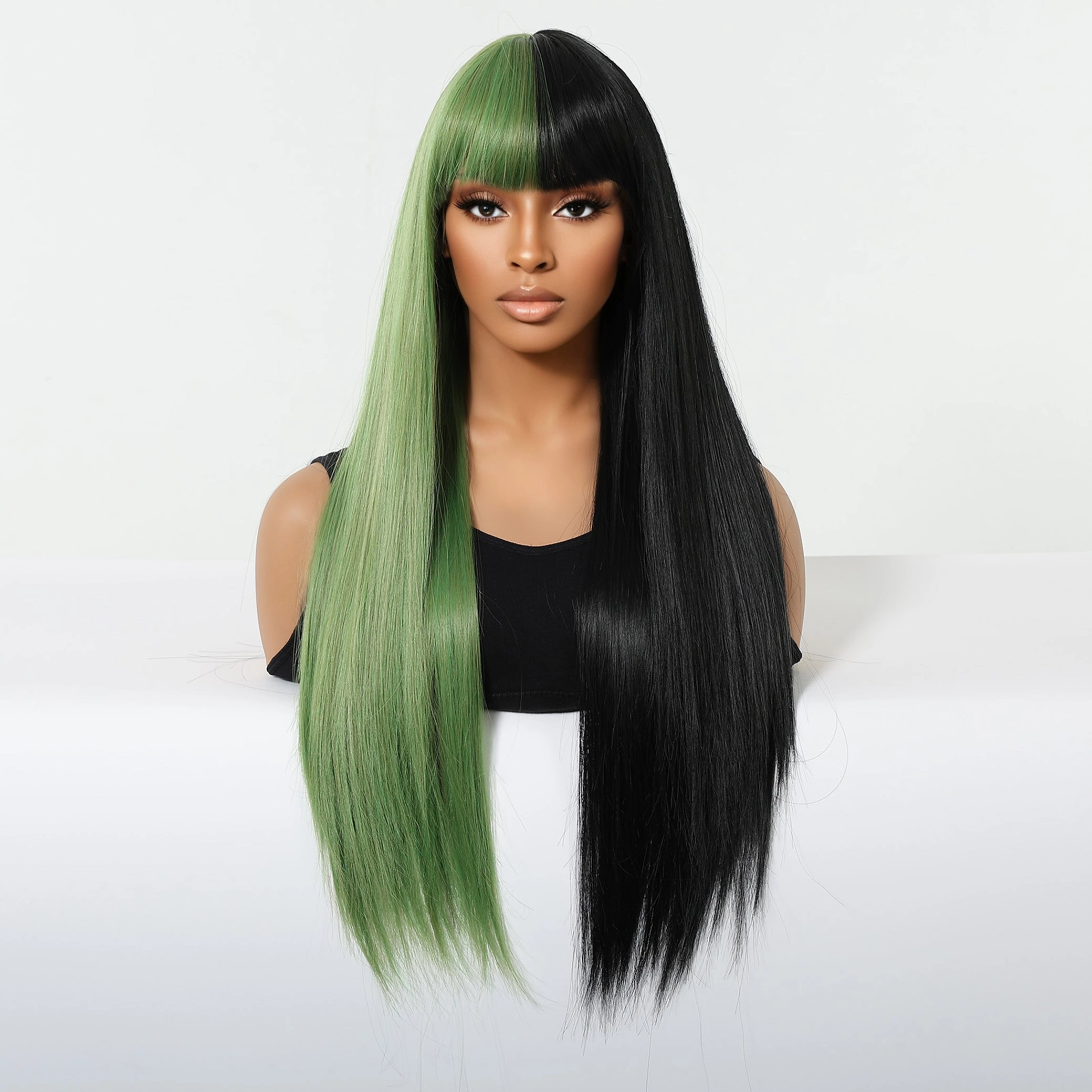 Split-Dye Black & Green with Full Fringe Wig - MARKETPLACE