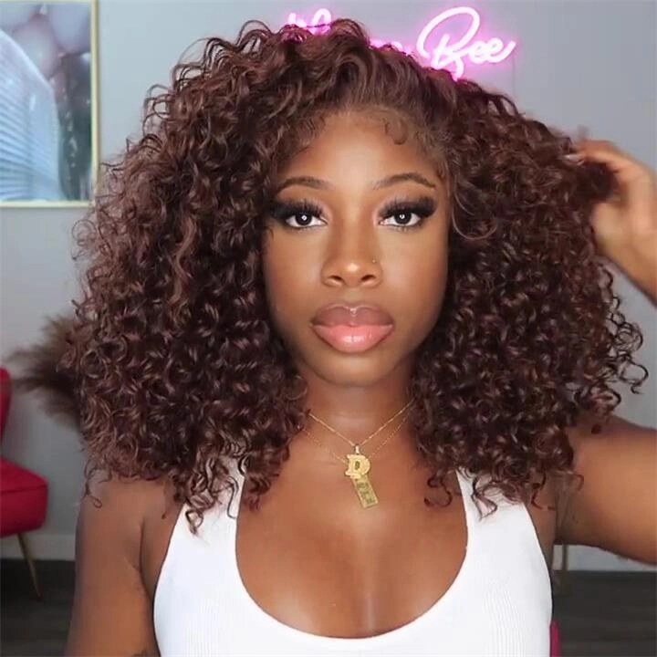 Spring Sale Reddish Brown 5X5 HD Lace Closure Deep Curly Bob Wig Glueless Curly Red Wine Invisible Lace Human Hair Bob Wigs