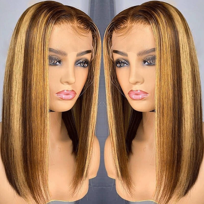 Straight Hair Honey Blonde Highlight Bob Human Hair Wigs HD Lace 13x4/4x4 Frontal/Closure Ombre Glueless Wigs-Geeta Hair