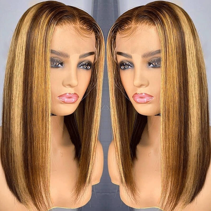 Straight Hair Honey Blonde Highlight Bob Human Hair Wigs HD Lace 13x4/4x4 Frontal/Closure Ombre Glueless Wigs-Geeta Hair