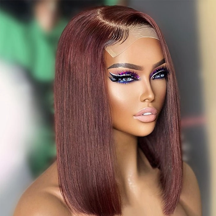 Straight Reddish Brown Bob Wig Colored HD Transparent Short Human Hair Wigs