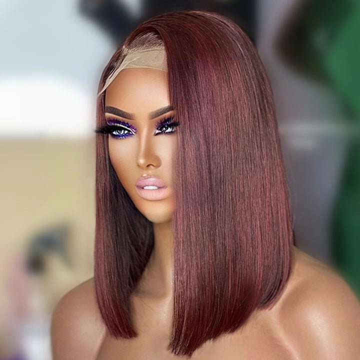 Straight Reddish Brown Bob Wig Colored HD Transparent Short Human Hair Wigs