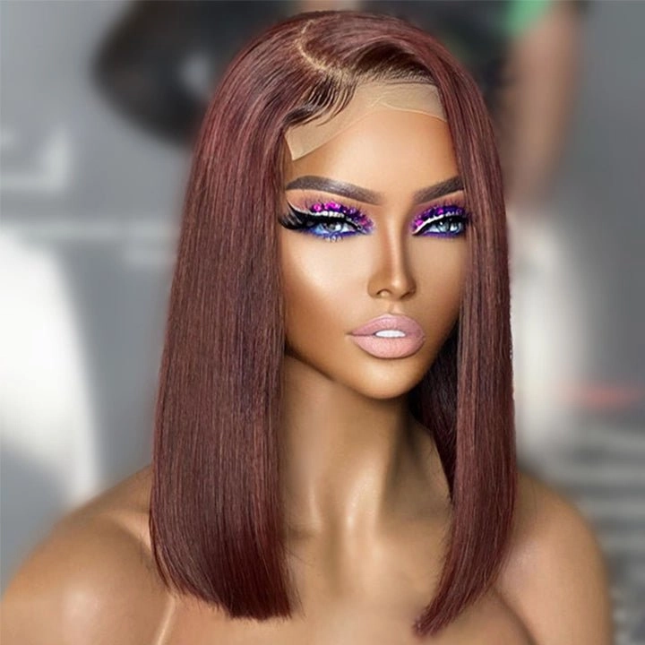 Straight Reddish Brown Bob Wig Colored HD Transparent Short Human Hair Wigs