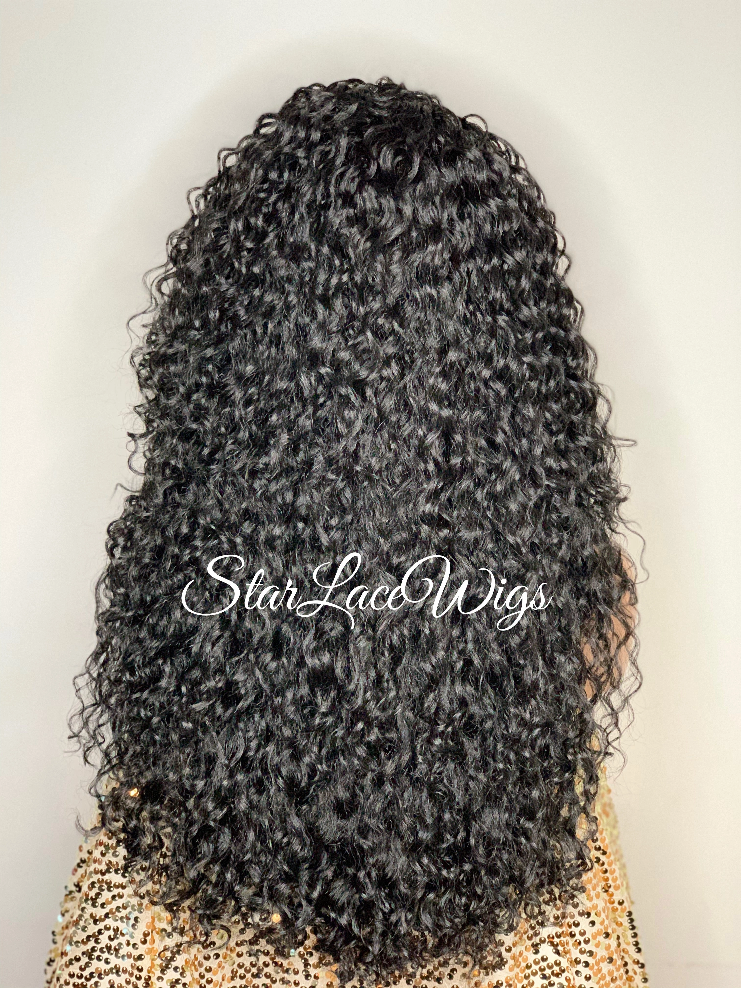 Synthetic Lace Front Wig Black Long Curly Layers Side Part - Madelyn