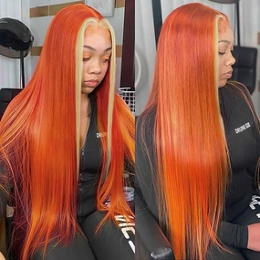 Tax Return Sale Ginger Color With #613 Blonde Streaks Skunk Stripe Wig Straight Hair Colored Wig Tranparent Lace Frontal 100% Virgin Human Hair Wig-Geeta Hair