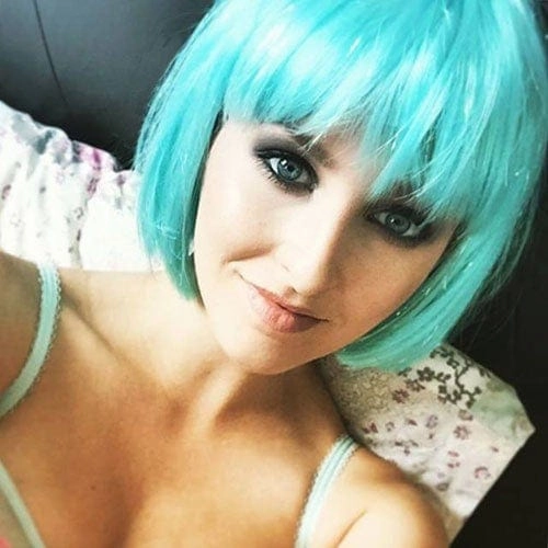 Turquoise bob wig  with full fringe: Iris