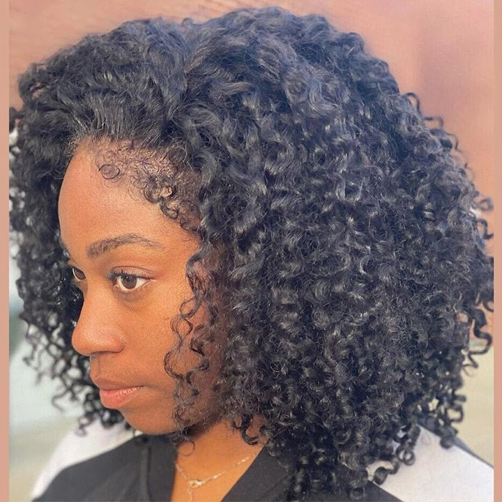 Type 4C Natural Edges Glueless Curly 13x4 Lace Human Hair Bob Wigs With Handmade Kinky Baby Hairline-Geeta Hair