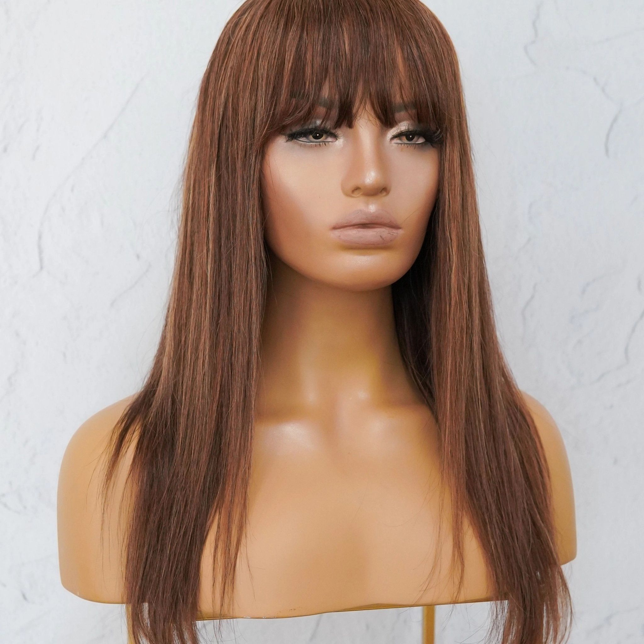 VICTORIA Brown Human Hair Fringe Wig ** READY TO SHIP **