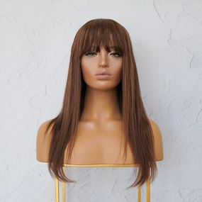 VICTORIA Brown Human Hair Fringe Wig ** READY TO SHIP **