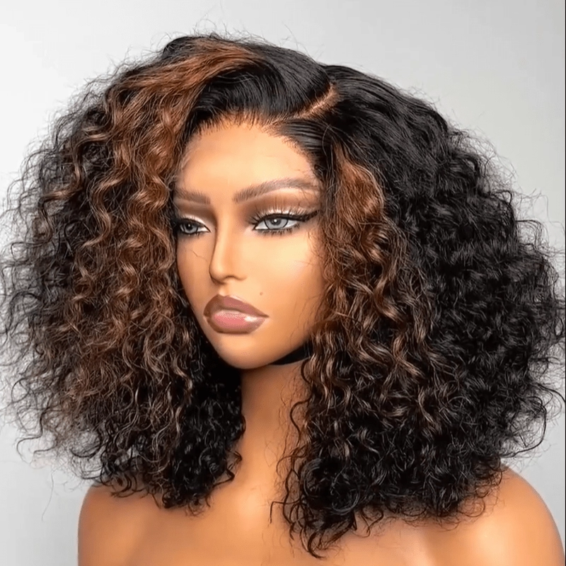 Wear and Go Glueless Wigs Highlight Ombre Short Bob Lace Front Wig Human Hair 180% Density