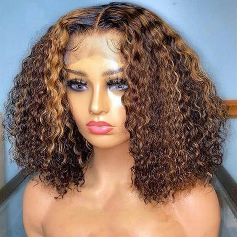 Wear and Go Glueless Wigs Short Ombre Highlight Culry Bob Wig Beginner Friendly Deep Parting Wig