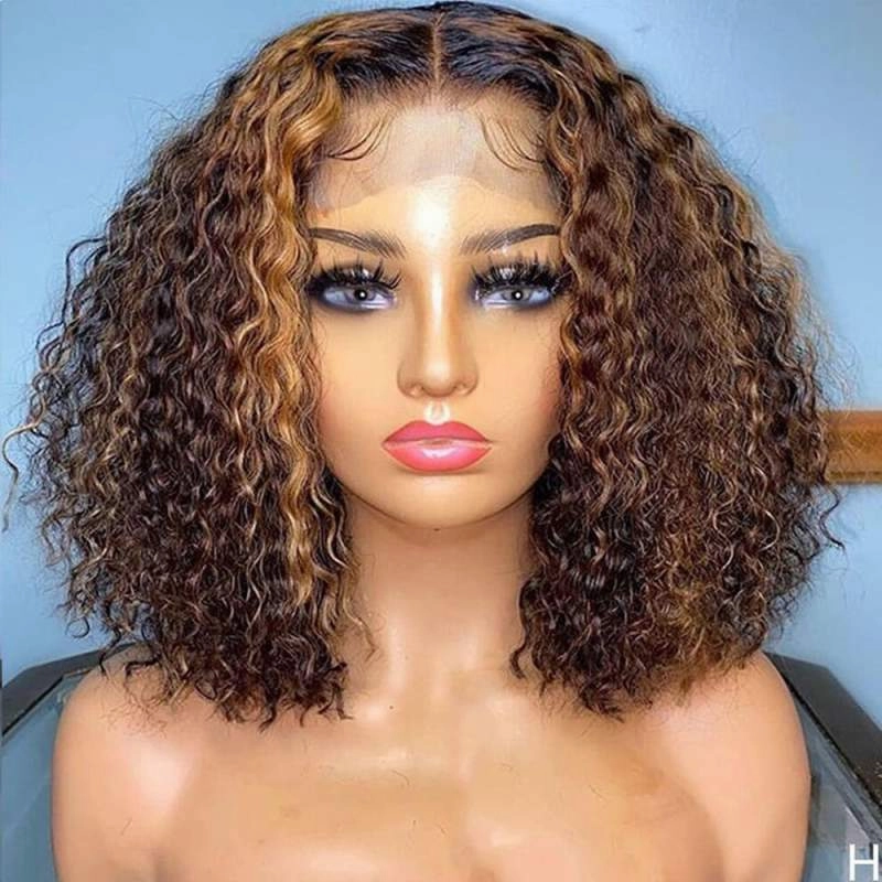 Wear and Go Glueless Wigs Short Ombre Highlight Culry Bob Wig Beginner Friendly Deep Parting Wig