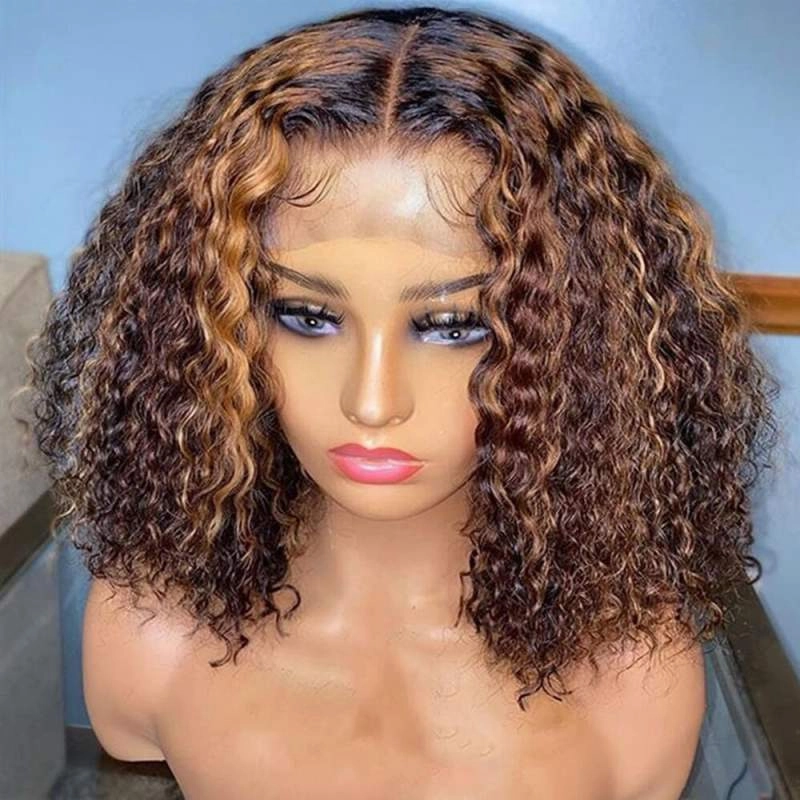 Wear and Go Glueless Wigs Short Ombre Highlight Culry Bob Wig Beginner Friendly Deep Parting Wig