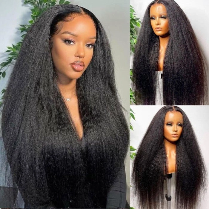Wear Go Glueless Wigs Kinky Straight Pre Cut HD Transaparent Lace Human Hair Wigs With Breathable Wear & Go Pre Plucked Hairline Cap Air Wig-Geeta Hair