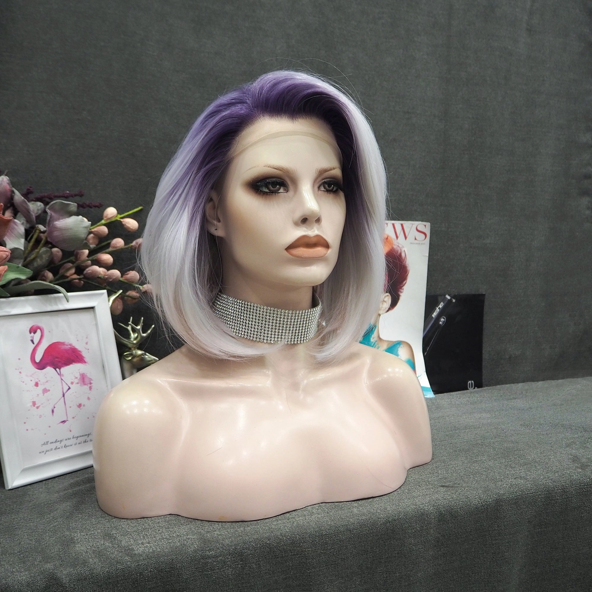 Winter- Purple white Ombre Short Bob Synthetic Lace Front Wig Imstyle