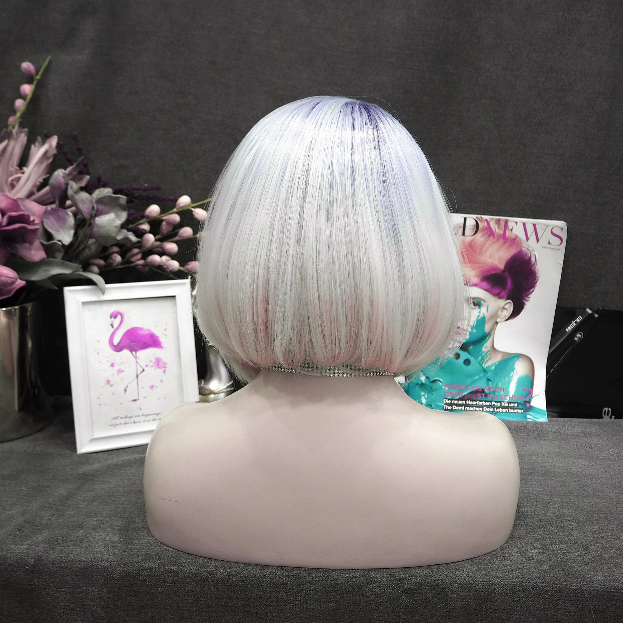 Winter- Purple white Ombre Short Bob Synthetic Lace Front Wig Imstyle