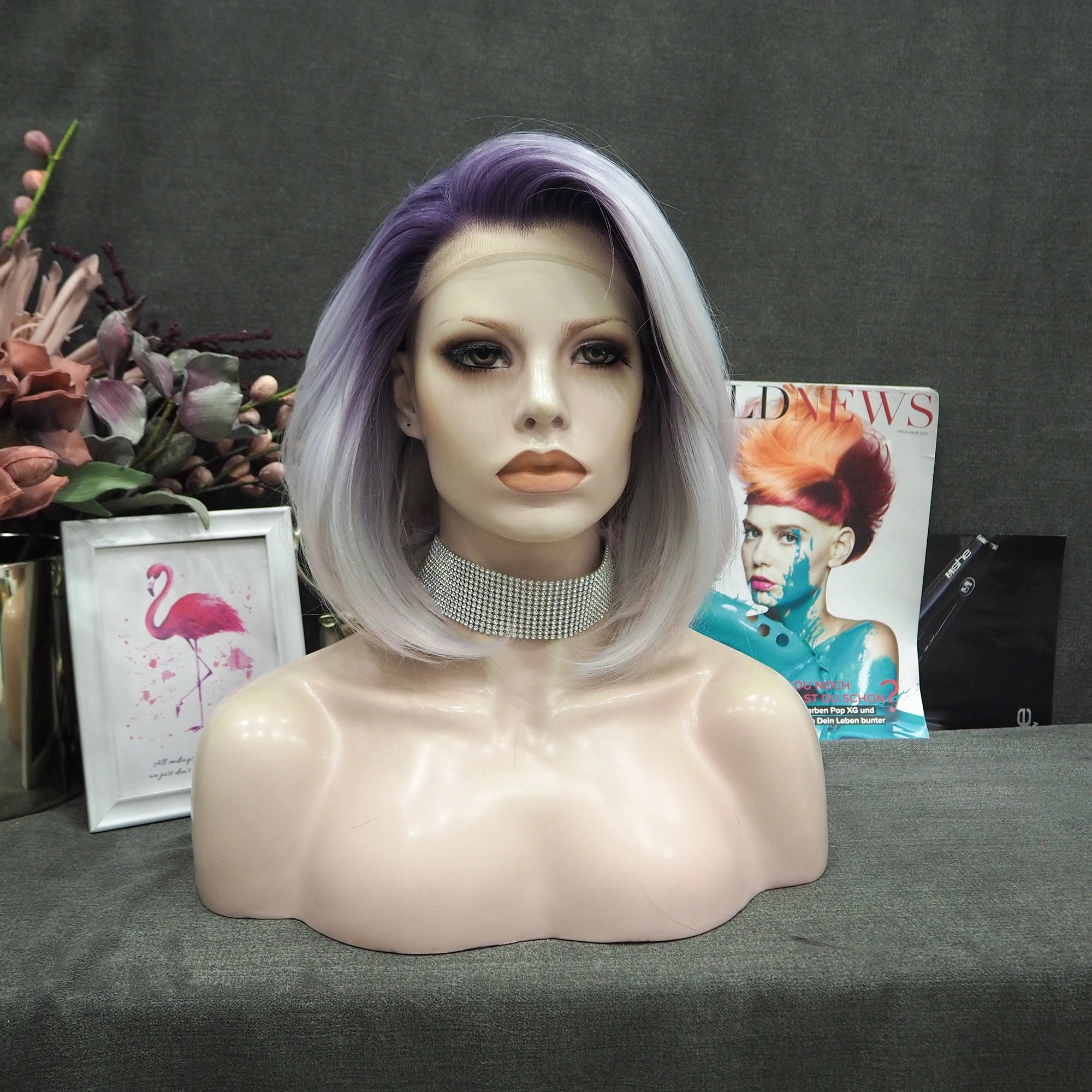 Winter- Purple white Ombre Short Bob Synthetic Lace Front Wig Imstyle