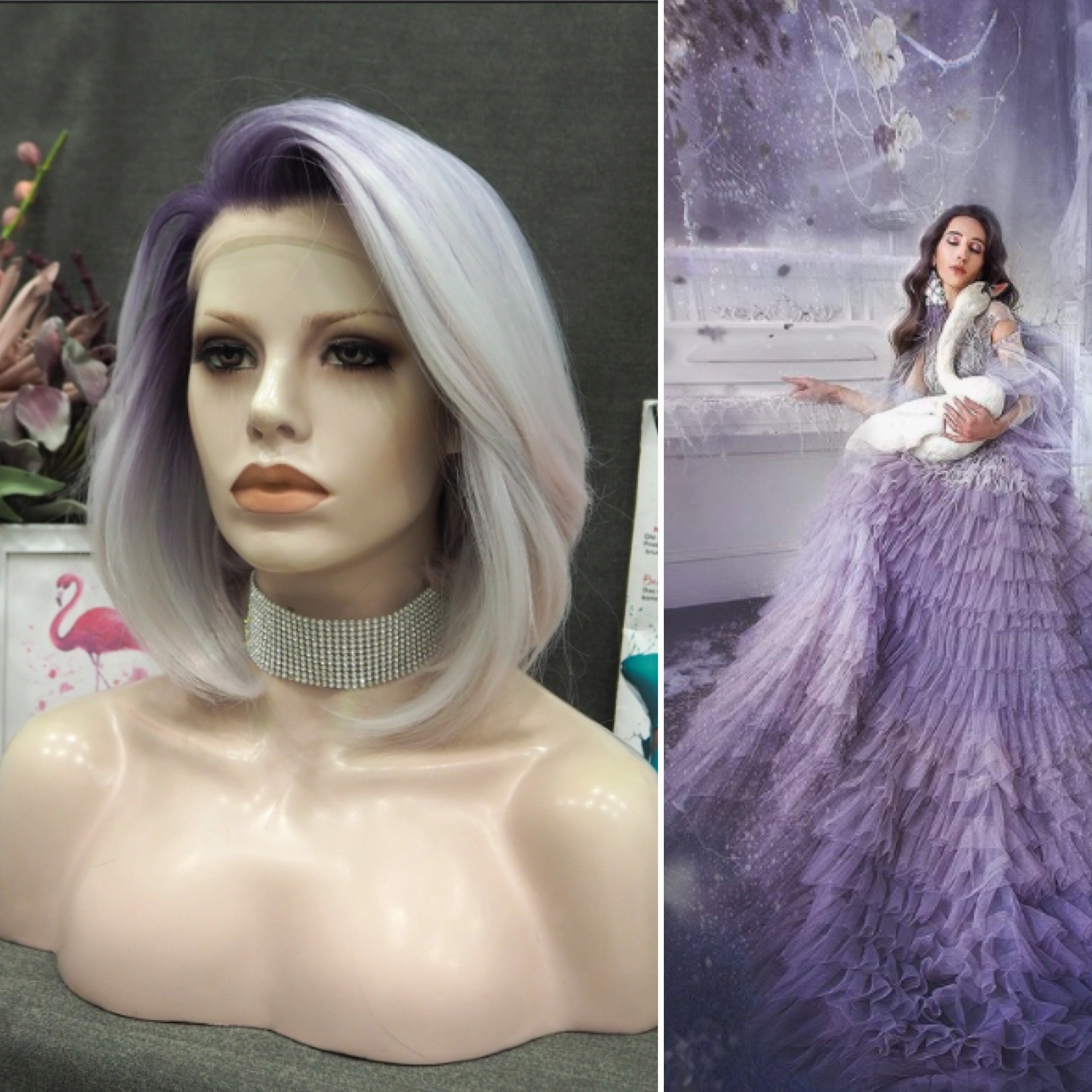 Winter- Purple white Ombre Short Bob Synthetic Lace Front Wig Imstyle