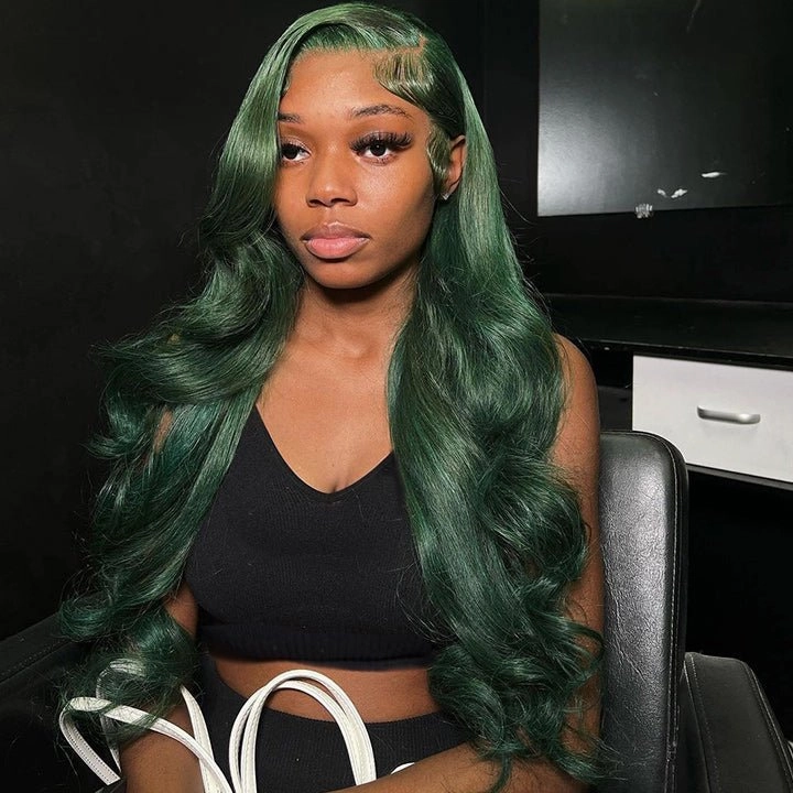 Xmas Sale Dark Green Body Wave HD Lace Wig Blackish Green Pre Plucked Human Hair Wigs