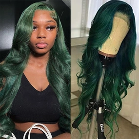 Xmas Sale Dark Green Body Wave HD Lace Wig Blackish Green Pre Plucked Human Hair Wigs