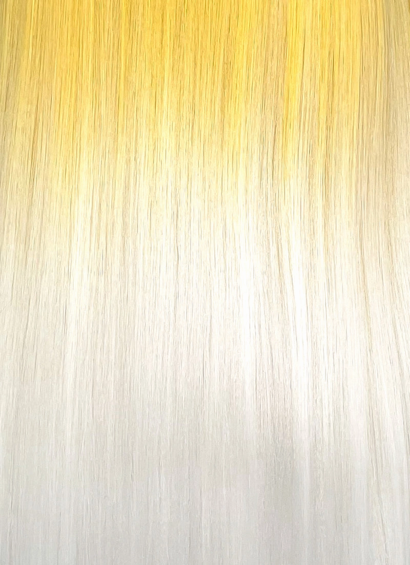Yellow White Ombre Straight Yaki Lace Front Synthetic Wig LN6026